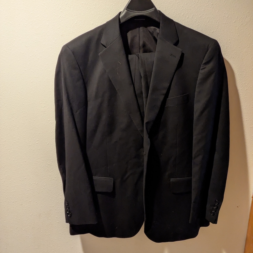 Stafford Collection Two Piece Suit, Black, Size 44R Coat, Size 38x30 Pants